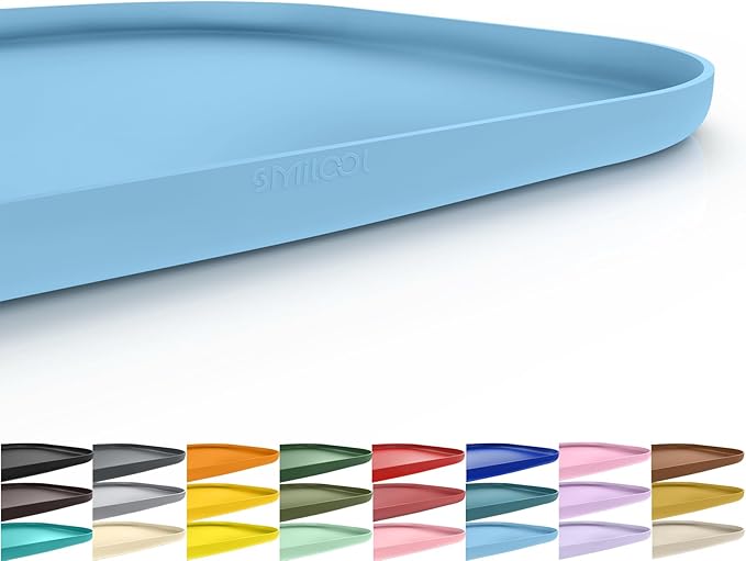 Smilool Silicone Pet Food Mat with Raised Edge for Food and Water Bowl, Dog Feeding Mats, Cat Food Trays for Floor Waterproof, Rubber Tray for Dogs and Cats, 22 x 14 x 0.8 Light Blue