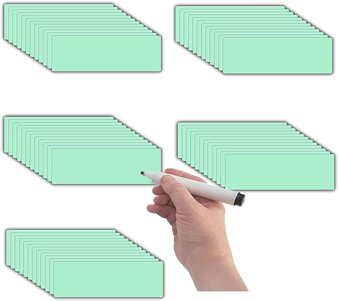 Magnetic Dry Erase Magnets Labels(1x3,Pack of 60),Organizing Schedules in Office/Classroom.Reusable Name Tags on Fridge/White Board,Pastel Colors(Light Green)