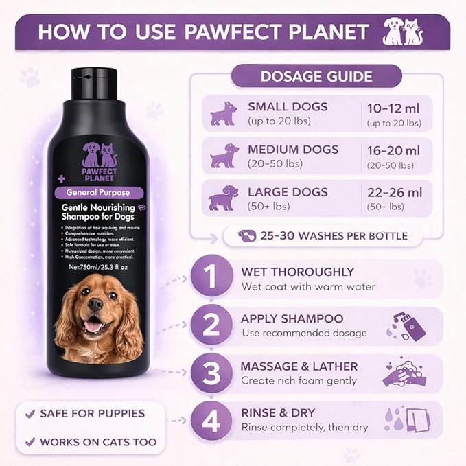 Dog Shampoo Oatmeal Aloe Vera - Gentle Nourishing Formula for Itchy Skin Relief - Natural Puppy Shampoo for Sensitive Skin Allergies - pH Balanced Pet Wash All Breeds 750ml