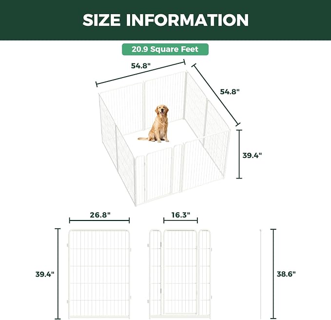 FXW Homeplus Indoor Dog Playpen, 40" H, 8 Panels, for Medium & Large Dogs | Stress-free play, Heavy-duty, Semi-open design, Easy setup, Threshold-free gate, Expandable, Patented