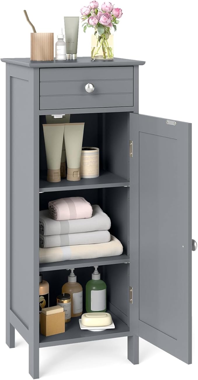 GLACER Floor Storage Cabinet, Bathroom Storage Cabinet (Grey) | 2 Adjustable Shelves | Ideal for Bathroom, Living Room | 14 x 12 x 34.5 inches