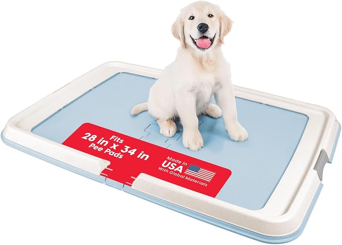 IRIS USA Pee Pad Holder, Fits 28x34 Pads, Blue, Made in USA | Dog Training Pad Holder, Holds Pads in Place, Leakproof Design, Secure Latches, Non-Skid Feet, Easy Clean Surface