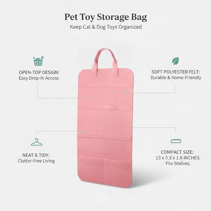 Pet Toy Storage Bag, Polyester Felt Bin for Cat and Dog Toys, Open Top Organizer for Shelves and Living Room, 13 x 3.3 x 1.6 Inches (1 PC)