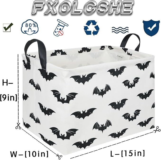 Halloween Batman Basket,Collapsible waterproof storage basket,Batman toy decor,Cute toy storage box Empty for kids,Organizer Containers for Kids Toys,bat room decor(Black bats)