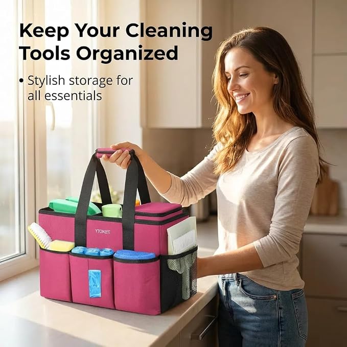 Ytonet Professional Cleaning Caddy Bag, Water Resistant Cleaning Bag | with Cooler Bag, Cleaning Tool Storage for Housekeepers, Professional Housekeeping Supplies for Kitchen, Car Organizer Bag