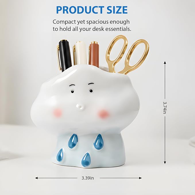 Ceramic Mushroom Shaped Pen Pencil Holder for Desk Decoration Accessories Mushroomb Decor Makeup Brush Pen Cups Office School Ideal Gifts for Women, Mom or Birthdays (white)