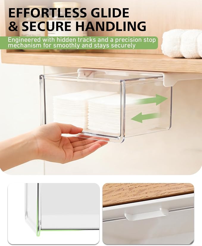 BALUCA Small Clear Stackable Storage Drawers – 33° Angled Acrylic Makeup Organizer for Vanity, Undersink & Kitchen Cabinets | Multi-Purpose Plastic Storage Bins & Drawer Organizer Bins (Small)