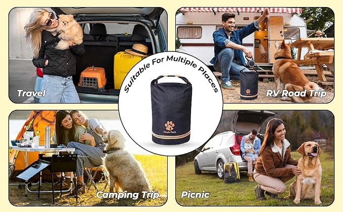 Dog Food Travel Bag - 84 Cups/26 lbs/20 Litre Capacity | Leak-Proof, Water-Resistant Dog Food Storage Container for Travel, Camping, RV & Outdoor | Collapsible, Easy-to-Clean Kibble Bag (Black)
