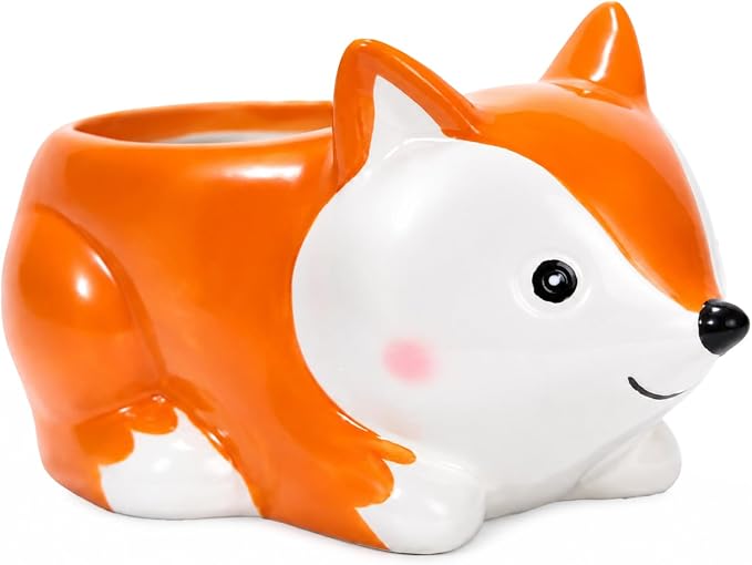 Ceramic Fox Shaped Pen Pencil Holder for Desk Decoration Accessories Fox Decor Makeup Brush Pen Cups Office School Ideal Gifts for Women, Mom or Birthdays