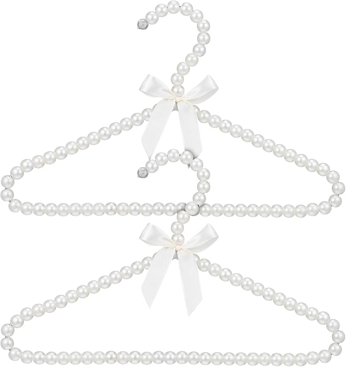 SEWACC 2pcs Pearl Beaded Hangers for Kids Plastic Baby Clothes Hangers with Bow Toddler Nursery Closet Organizer for Girl Dress Dog Pet Apparel