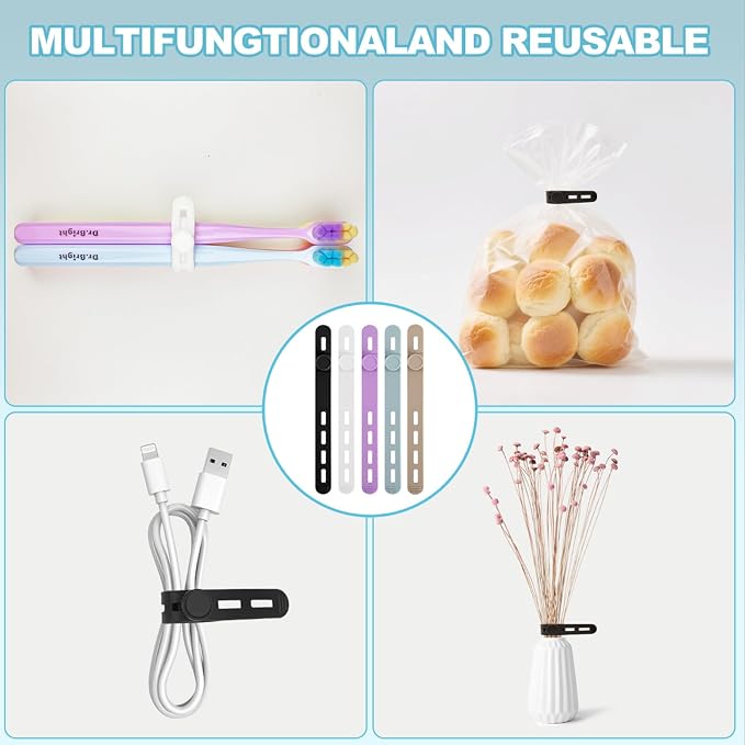 15 Pcs Cable Ties ，Silicone Cable Ties, Reusable Cord Organizer for Charger Cables, Hair Dryer, Home & Office, Flexible Cord Wraps for Electrical Wires (15 Pcs Cord Organizer)