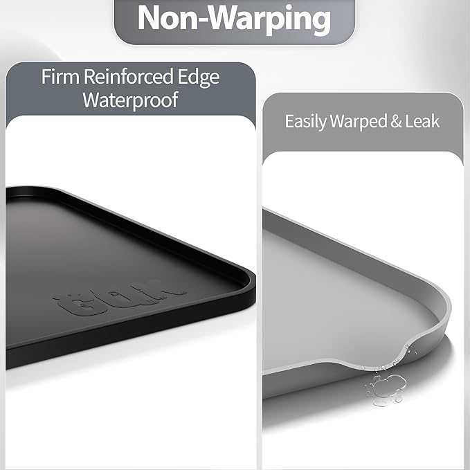 Silicone Dog Food Mat, Waterproof Anti-Slip Pet Feeding Mat with Warped Resistant Raised Edge,Spill-Proof Lip Floor Protection,Dishwasher-Safe Pet Placemat for Dogs & Cats(L 24" x 16" Black)