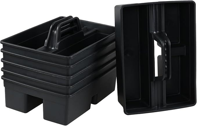 Set of 6 Plastic 3 Compartments Cleaning Supplies Caddy with Handle | Commercial Cleaning Caddy Organizer, Portable Plastic Tote Organizer for Shower, Bathroom, Kitchen