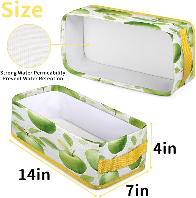 Green Apples Pattern Bathroom Storage Basket Waterproof Foldable Storage Bins with Handles Decorative Toilet Paper Storage Basket for Organizing for House Bathroom Toiletries