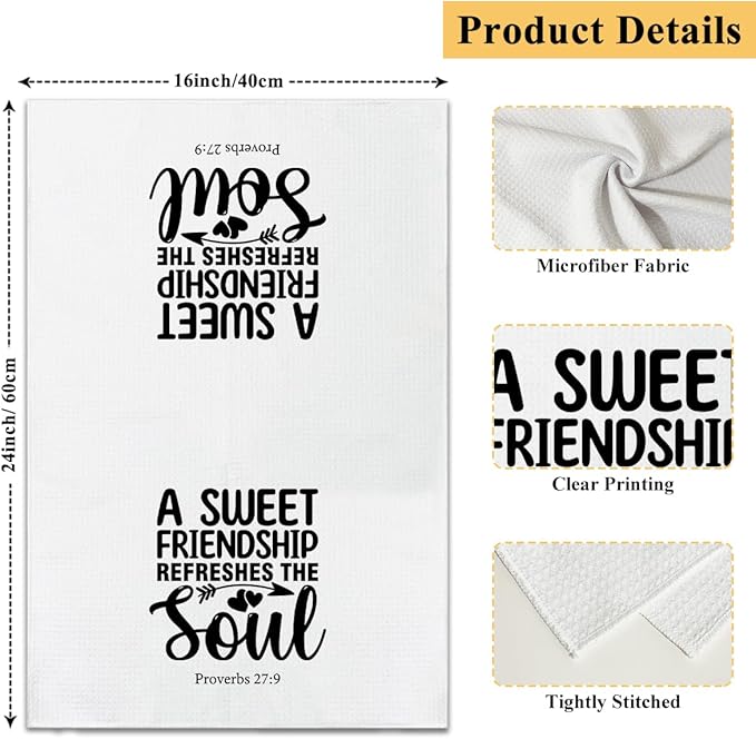 A Sweet Friendship Refreshes The Soul Kitchen Towels, Christian Decorative Hand Towel Drying Cloth for Bathroom Baking, Friendship Gifts for Friend, Women, Men, 16x24 Inches -36