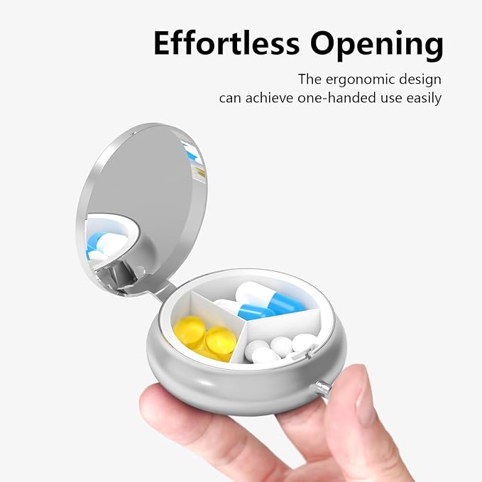 Pill Box-3 Compartment Small Pill Case for Purse & Pocket Mini Metal Pill Holder Travel Pill Container to Hold Supplements Vitamins BPA-Free (A-Flowers-02)