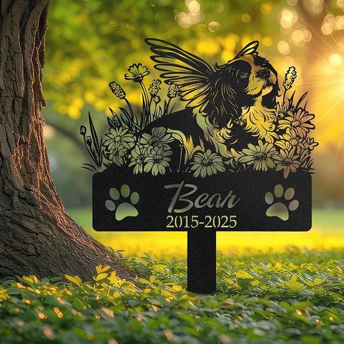 Custom Angel Cavalier King Charles Spaniel Memorial Stake, Dog Tribute | Pet Memorial Gifts for Dogs, Grave Marker, Grave Decorations for Cemetery, Dog Dad Gifts, Back Yard, Garden Decor