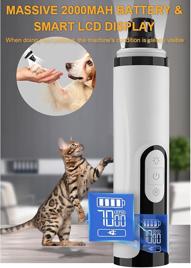 Nail Grinder, Upgraded Silent Dog Nail Grinder, Cordless Grooming Pro Nail Grinder with 3 Adjustable Speeds & Led Light Pet Nail Grinders for Dog Cat Home Use(1pc+2 Heads)