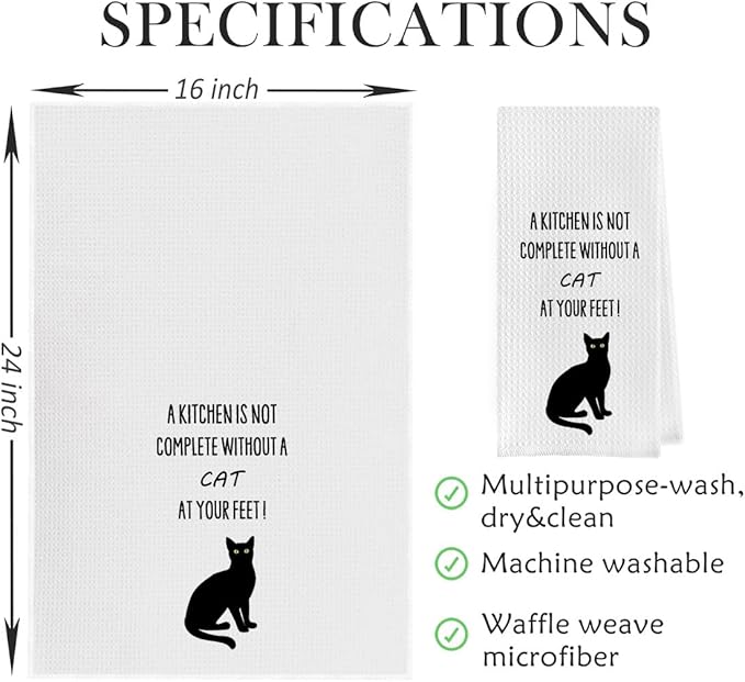 Cat Gifts Dish Towels - Funny Decorative Waffle Weave Kitchen Towels, Black Cat Tea Towel, 1624 Inches