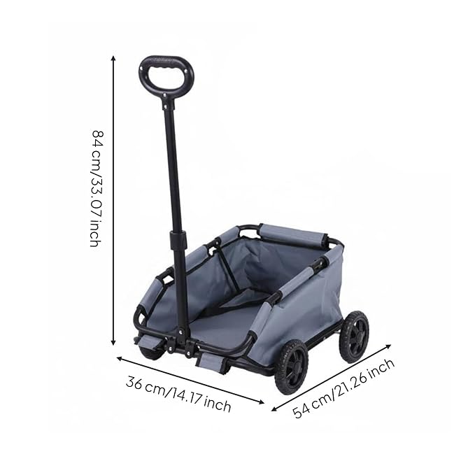 Generic Folding Travel Cart Pet Carrier Cart with Rotating Handle and Removable Cushion As Utility Wagon for Flexible Movement and Secure Pet Supplies Suitable for Outdoor Camping Shopping, Gray