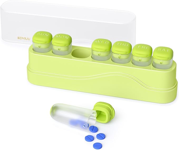 KOVIUU Weekly Pill Organizer 1 Time a Day, Detachable Pill Box 7 Day, Green | Travel Pill Case | Once Daily Medication Dispenser | Week Pill Holder Container for Vitamin, Medicine, Supplement | BPA-Free
