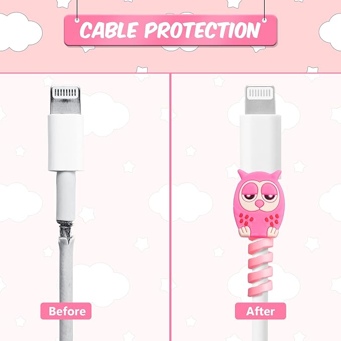 Flutesan 32pcs Cartoon Charger Cable Protector Animal, Cute Style, 2 x 3 cm | Silicone Animal Wire Saver for Phone Charger Cord, Flexible Spiral Prevents Breakage, Colorful Cartoon Buddies USB Data Lines