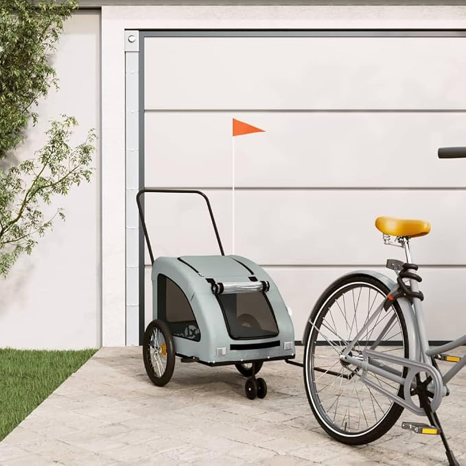 Pet Bike Trailer for Small Dogs, Foldable Bicycle Cargo Trailer with Iron Frame and Oxford Fabric, Includes Mesh Windows, Reflectors and Flag for Safety