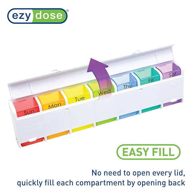 Ezy Dose Weekly (14-Day) Pill Organizer, Large Medicine Planner, Rainbow | Daily Vitamin & Supplement Case, Removable Trays with Flip-Open Daily Compartments for Easy Refill, Travel-Friendly, BPA-Free