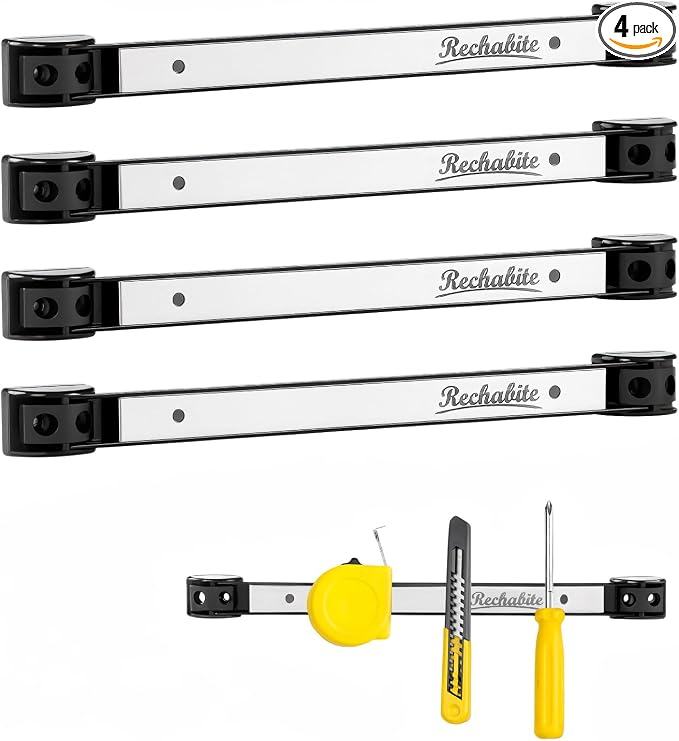 4 Pieces 12" Magnetic Tool Holder Strip, Stainless Steel Surface Tool Magnet Bar, Metal Tool Organizer Rack for Garage Organization, Easy To Install in Workshop, Mounting Screws Included