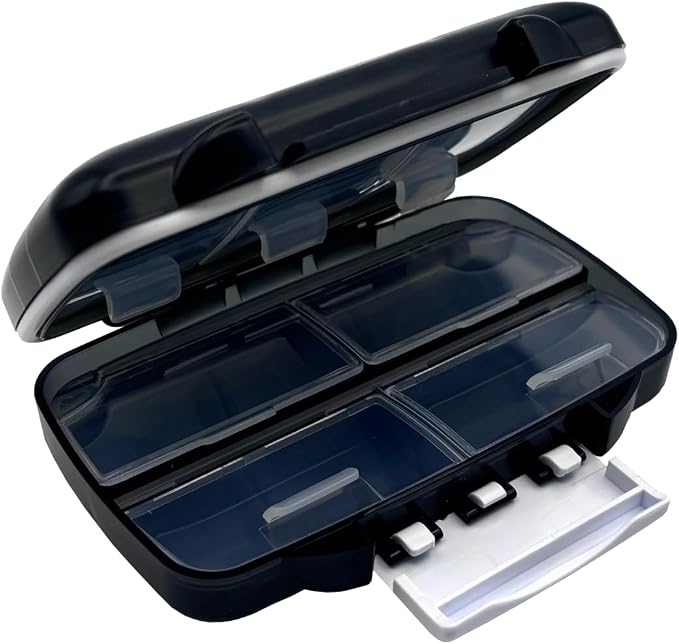 Ezy Dose Moisture-Proof Travel Pill Case, 7 Compartments, Black, Medium | Moisture-Proof Pill Case, Medicine Planner, Vitamin Organizer Box, Travel-Friendly, Latch-Closure to Secure Contents