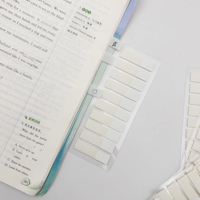 120 Counts White Clear PET Label Writable PET Page Marker Bookmarks Adhesive Notes 44x11MM Labelling Sticker for Binder Reading Notes Organizers