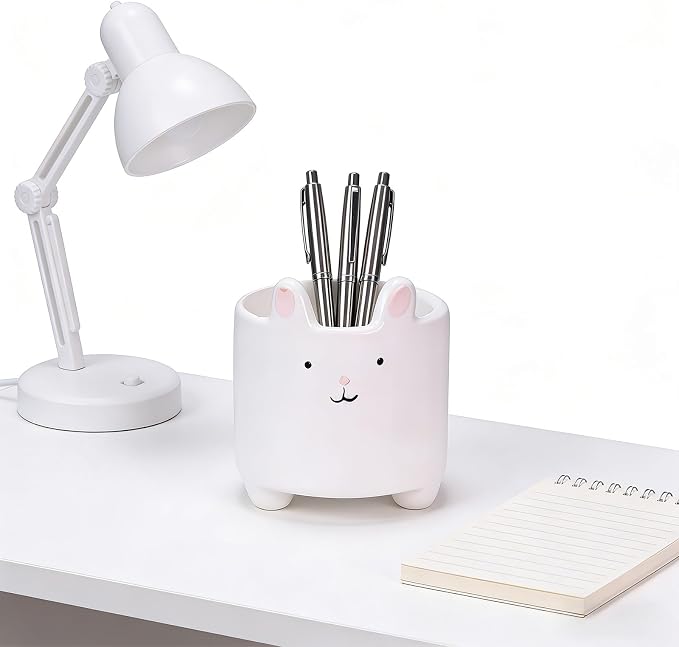 Ceramic Cat Shaped Pen Pencil Holder for Desk Decoration Accessories Cat Decor Makeup Brush Pen Cups Succulent Plant Pot Office School Ideal Gifts for Women, Mom or Birthdays
