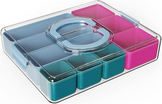 Teacher Tackle Box with Multiple Compartments, Pink & Blue Portable Classroom Supply Organizer for Teacher Tools, Classroom Art & Small Teaching Accessory Storage