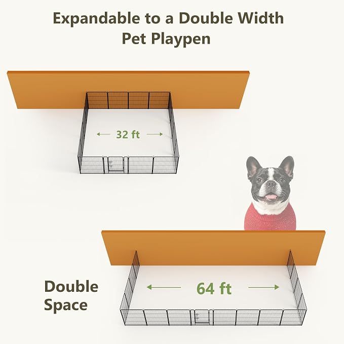 Metal Dog Playpen - 32" Height 16 Panels Foldable Exercise Pen for Dogs Indoor/Outdoor Pen with Door for Pet Animals Portable Pet Playpen Polygon Dog Enclosure (Black)