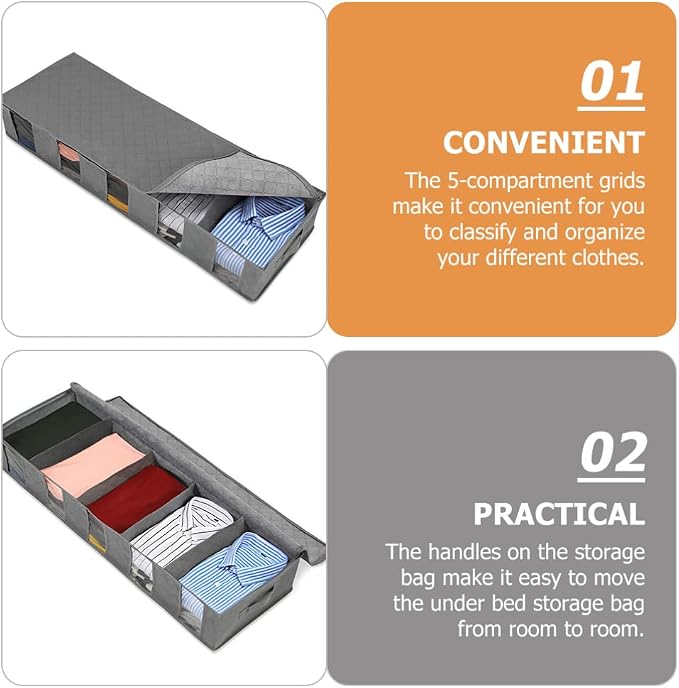 Zerodeko under Bed Storage Bag Large Capacity Organizer for Quilts and Blankets Breathable Non-woven Design Window for Easy Viewing for Bedroom and Closet Use