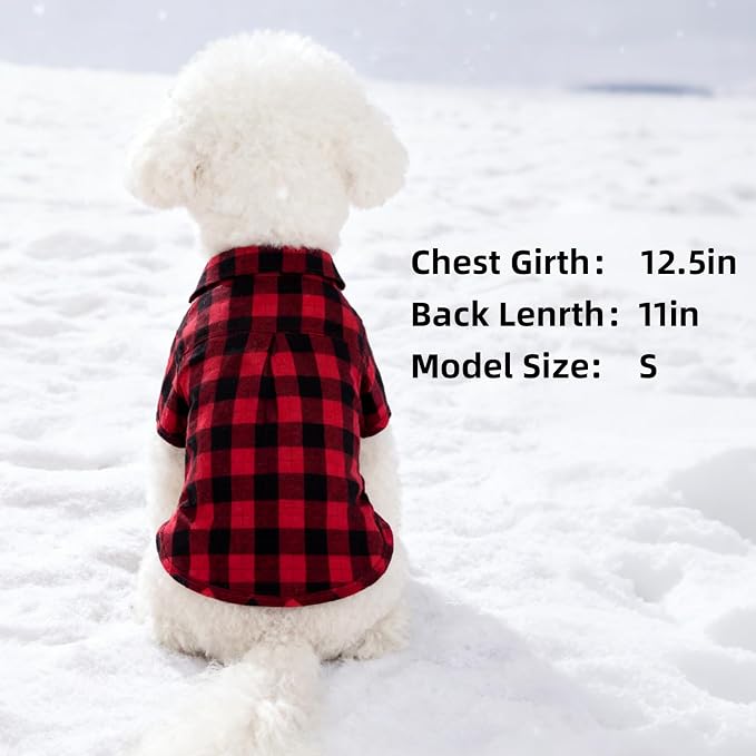 PUPTECK Classic Plaid Dog Shirt, Puppy Polo T-Shirt Clothes, Red S | Soft Cotton Button Up Dog Clothes for Small Medium Dogs Boy Girl, Fashion Pet Tee, Chic Casual Pet Outfit Apparel