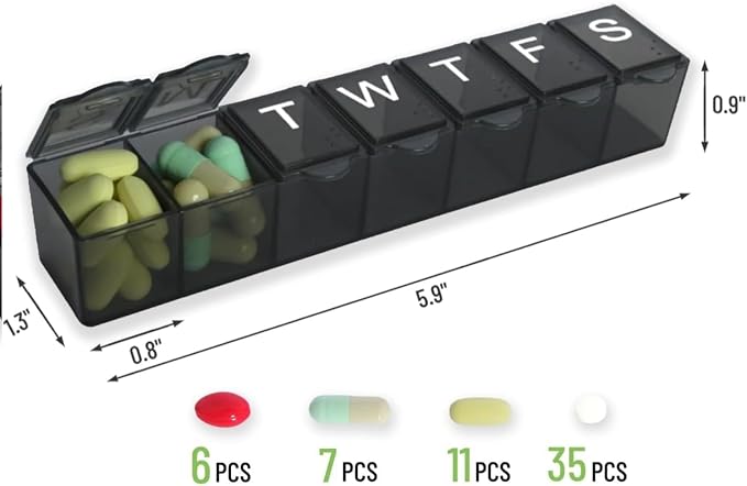 Pill Organizer 7-Day Weekly Pill Organizer | Portable Medicine, Daily Pill Cases for Pills/Vitamin/Fish Oil/Supplements
