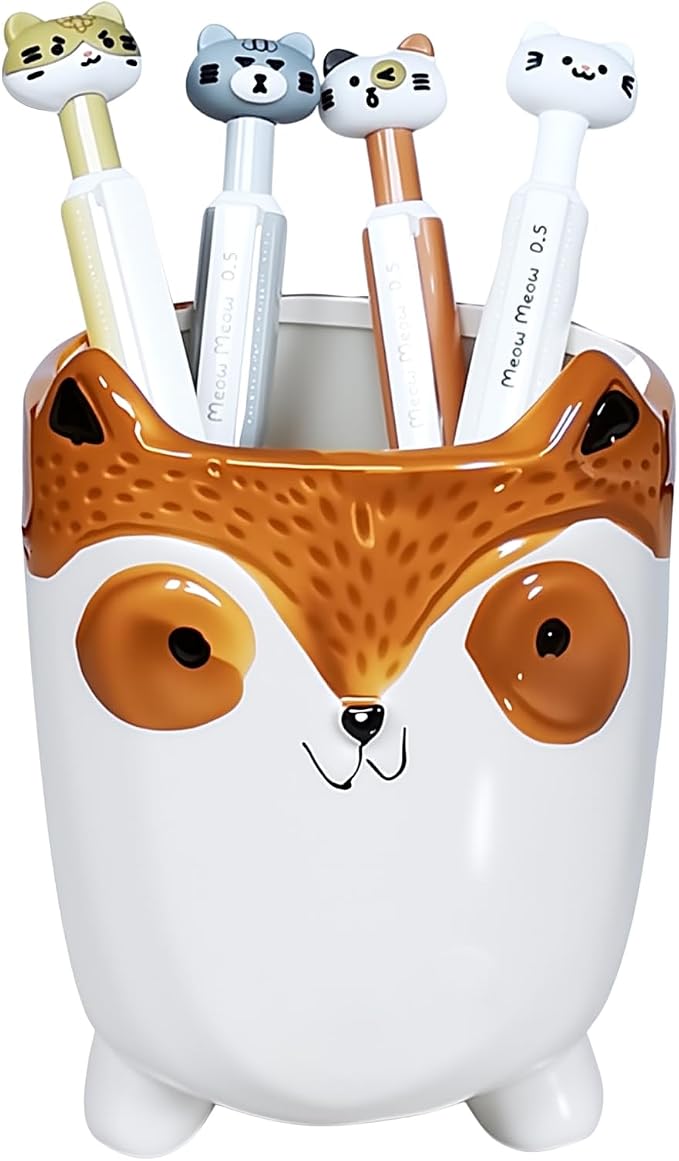 Ceramic Owl Shaped Pen Pencil Holder for Desk Decoration Accessories Owl Decor Makeup Brush Pen Cups Succulent Plant Pot Office School Ideal Gifts for Women, Mom or Birthdays