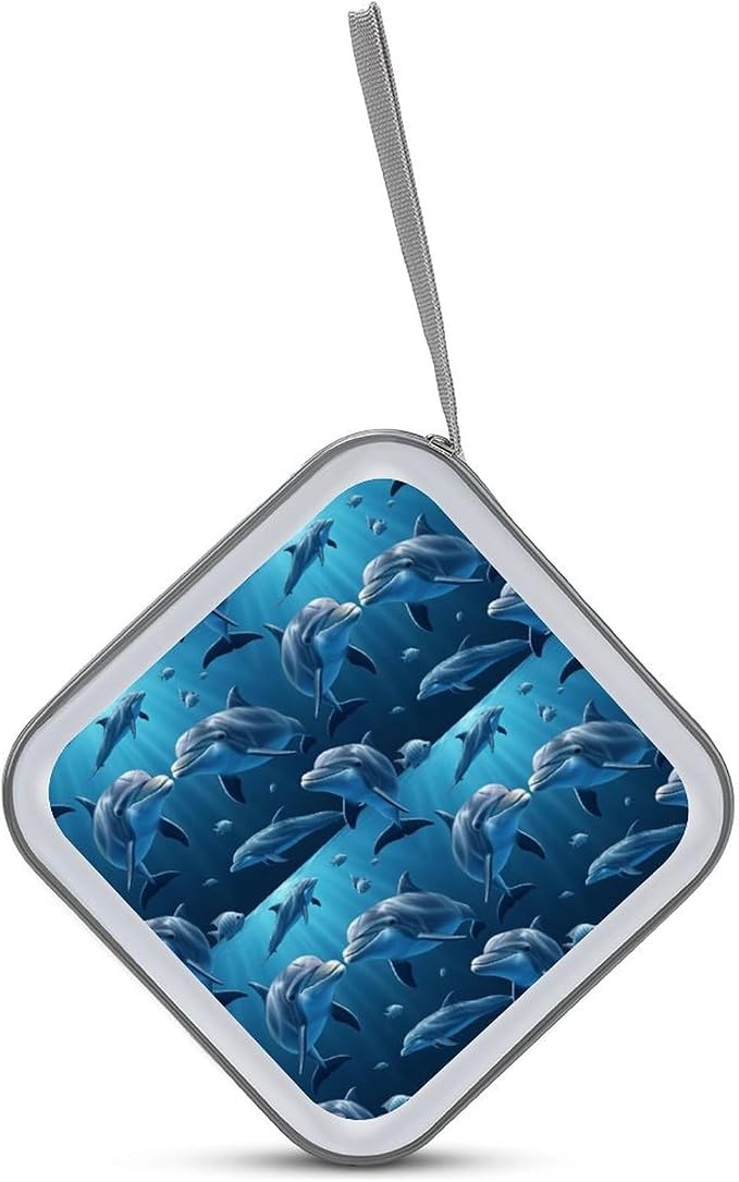 Protective 40-Disc CD/DVD Wallet Ocean Sea Animal Lover Dolphin, Hard Plastic Storage Binder with Handle, Portable Organizer for Car Office Travel