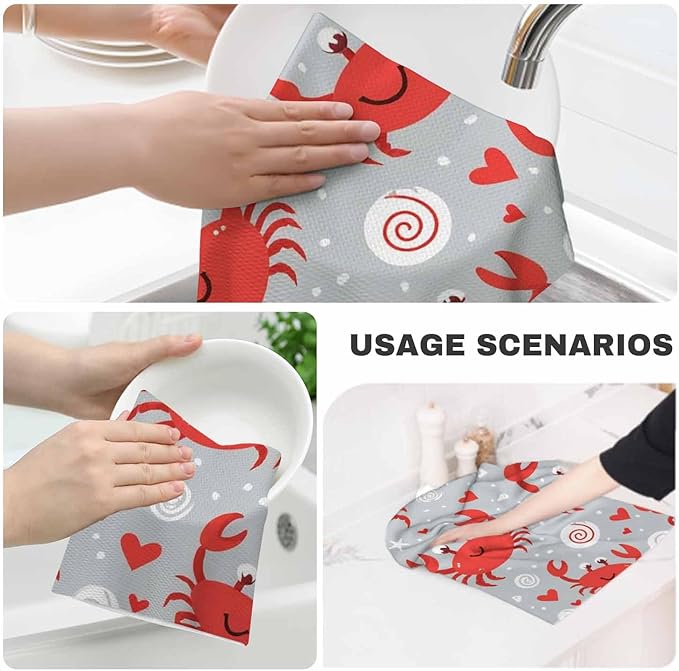 Crabs Kitchen Towels Set of 2 Cute Nautical Seafood Dish Towels Absorbent Soft Hand Tea Bar Towels for Farmhouse Home Decor 16"X24"