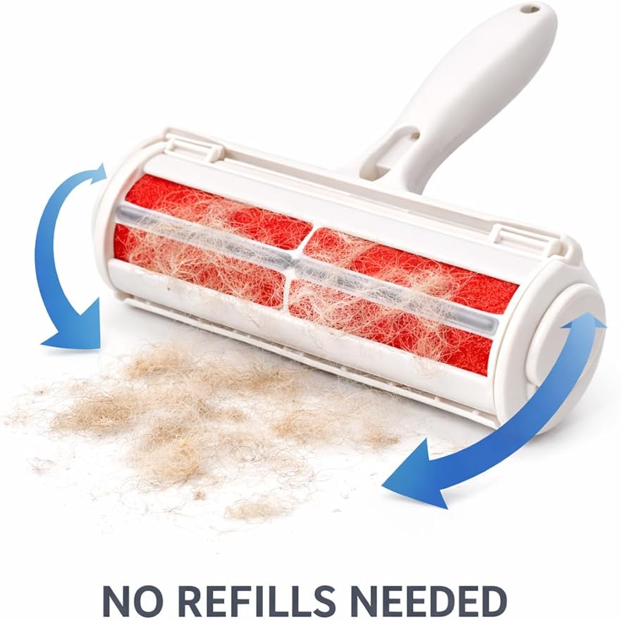 Pet Hair Remover – Reusable Lint Roller with Large Reservoir for Sofa, Carpet, Car Seat, and Clothing – Red