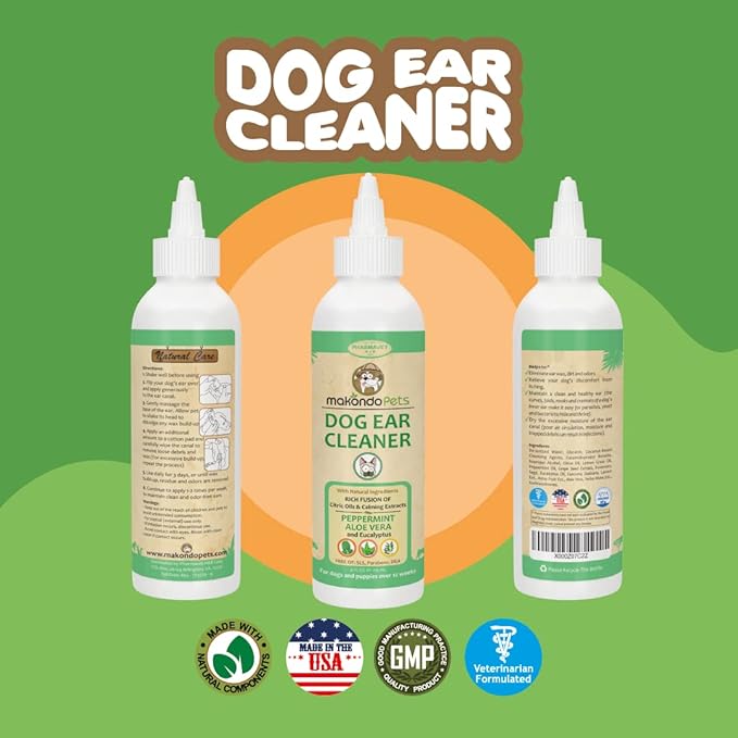 Dog Ear Cleaner solution with Peppermint aroma | Its natural extracts aids in dog ear mites treatment by removing wax, debris & odor | Dog Ear Wash / Otic Cat Ear Cleaner Drops | Puppy Ear Cleaner