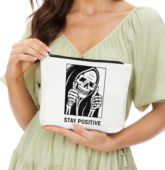 Goth Makeup Bag, Funny Skeleton Cosmetic Bag, Inspirational Gifts for Women | Gothic Skull Travel Toiletry Bags, Goth Accessories, Halloween Witch Gifts for Women Girls Sisters Friends Mom Cosmetic Pouch