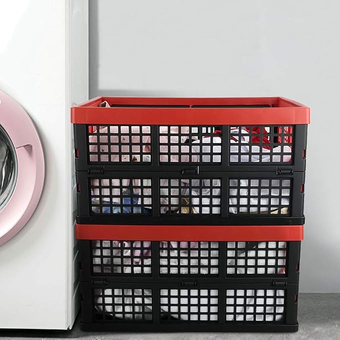 Obstnny 34 Quart Collapsible Storage Bins, Stackable Milk Crate, 3 Packs