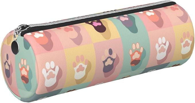 OSAM SPACE Leather Pencil Case Round Pencil Bag Cute Pet Paw Pen Organizer Holder Portable Zipper Pouch Cute School Supplies for Girls Boys Study Office