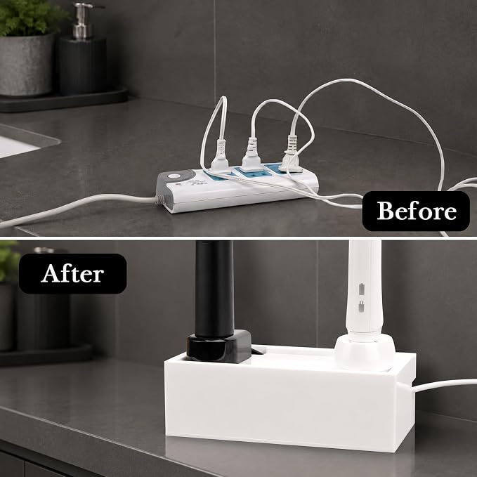 Linkidea Compact Bathroom Cable Organizer Box for Electric Toothbrush Chargers, Small Cord Hider Storage Case, Acrylic Countertop Wire Management (White)