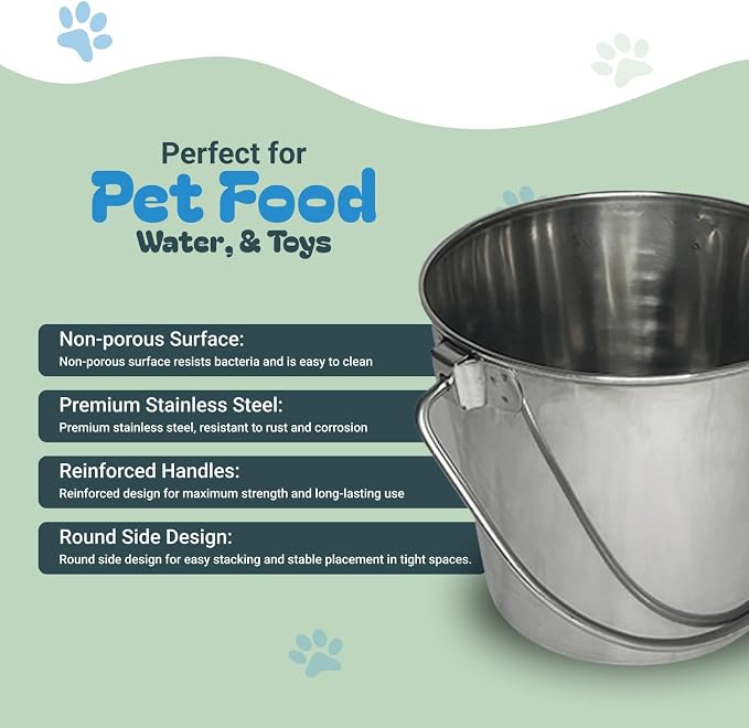 Advance Pet Products 1 Quart Heavy Duty Stainless Steel Round Bucket | Durable Food & Water Pail for Dogs, Cats, Kennels, Cages and Critter Crates | Multi-Purpose Bucket
