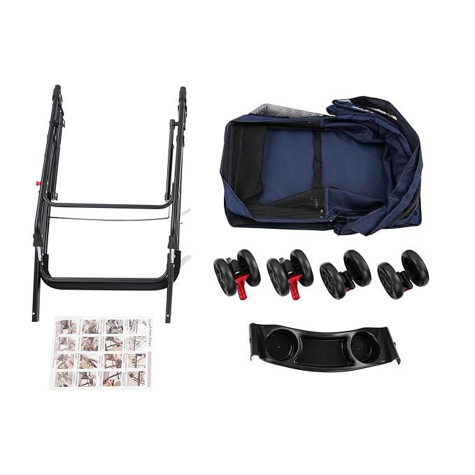 Foldable Pet Stroller Cart for Small Medium Dogs Cats, 40lbs Capacity Pet Travel Cart with 360° Swivel Front Wheels, Breathable Mesh Travel Pet Carrier with Cup Holder(Navy Blue)