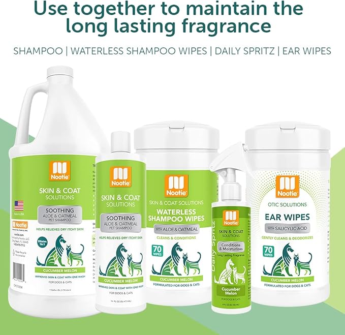 Nootie Dog & Cat Ear Wipes with Salicylic Acid - Cucumber Melon Scent - 70 Wipes - Vegan Friendly
