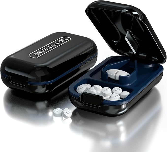 DUBSTAR Pill Cutter Splitter for Small and Tiny Large Pills Portable Black | Pill Cutters with Removable Silicone Pad, Tablet Splitters Cuts Vitamins Tablets for Purse Pocket